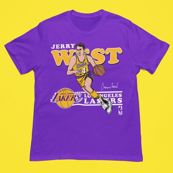 Jerry West Los Angeles Lakers NBA Cartoon Caricature shirt retro tee - Picture 1 of 2